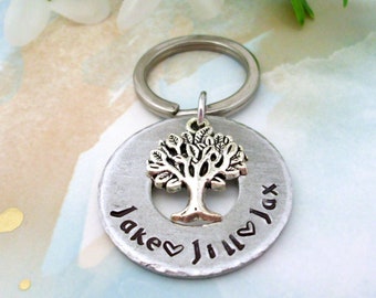 Gift for Grandma Nana Memaw, Grandkids Names, Family Tree Hand Stamped, Gift for Mom Mother Stepmom, Grandpa Gift, Dad Gift, Washer Keychain