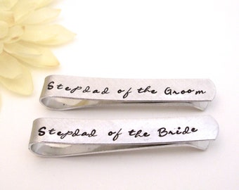 Stepdad of the Bride, Tie Bar Ser, Stepdad of the Groom, Tie Bar Clip, Hand Stamped Tie Clip, Wedding Tie Bar Clip