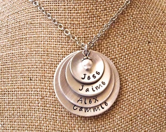 Grandma Gift, Personalized Jewelry, Gift for Nana, Gift for Mom, Grandkids, Mommy Necklace, 4 Stacking Discs, Grandmother Gift