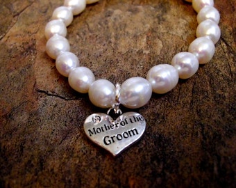 Mother of the Groom Pearl Bracelet, Bridal Bracelet, White Pearl Bracelet, Personalized Wedding Jewelry Gift