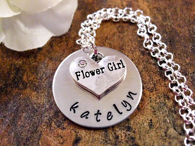 Wedding Necklace, Flower Girl Necklace, Personalized Flower Girl Necklace, Flower Girl Jewelry, Bridal Jewelry Custom Jewelry, Custom Gift image 1