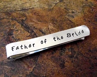 Personalized Tie Clip, Father of the Bride Tie Bar Clip, Hand Stamped Tie Clip, Wedding Tie Bar, Groomsmen Tie Bar