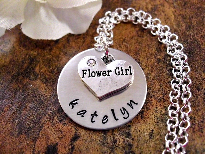 Wedding Necklace, Flower Girl Necklace, Personalized Flower Girl Necklace, Flower Girl Jewelry, Bridal Jewelry Custom Jewelry, Custom Gift image 2