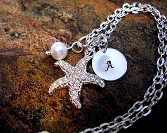 Sparkling Starfish Necklace, Personalized Necklace, Ocean Jewelry, Wedding Jewelry, Bride Necklace, Starfish Jewelry