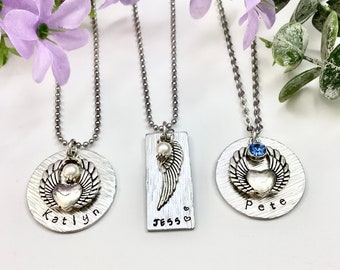 Memorial Necklace, Keychain, Angel Wings and Pearl or Birthstone, Simple Sympathy Gift for Anyone, Loss of Loved One Gift, Choose Style