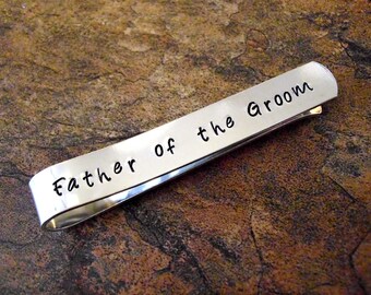 Personalized Tie Clip, Father of the Groom Tie Bar Clip, Hand Stamped Tie Clip, Wedding Tie Bar, Groomsmen Tie Bar