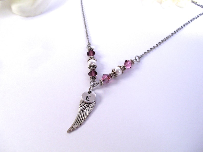 Memorial Gift Personalized Forever in my Heart Angel Wing Memorial Necklace Always in my Heart In Loving Memory Birthstone Memorial