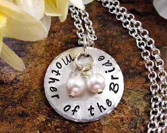 Mother of the Bride Necklace, Mother of the Bride Jewelry, Hand Stamped Jewelry, Wedding Jewelry, Hand Stamped Necklace