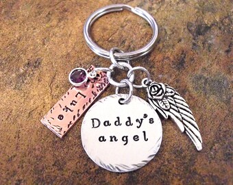 Daddy's Angel, Infant Loss, Memorial Jewelry, Hand Stamped Jewelry, Miscarriage Memorial Keychain Custom Jewelry, Custom Gift