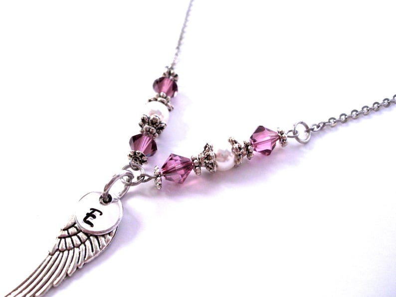Memorial Gift Personalized Forever in my Heart Angel Wing Memorial Necklace Always in my Heart In Loving Memory Birthstone Memorial