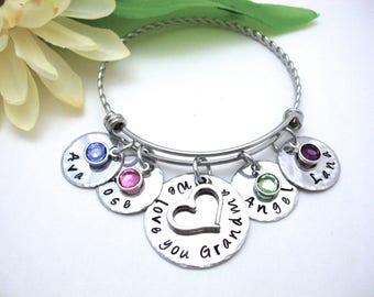 Grandma Jewelry, Grandma Gift, Nana Bracelet, Nana Jewelry, Grandchildren's Names, Mommy Bracelet, We Love You Grandma, Children's Names