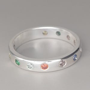 Rainbow Ring – Confetti Ring in Sterling Silver with Cubic Zirconia – UK Size O