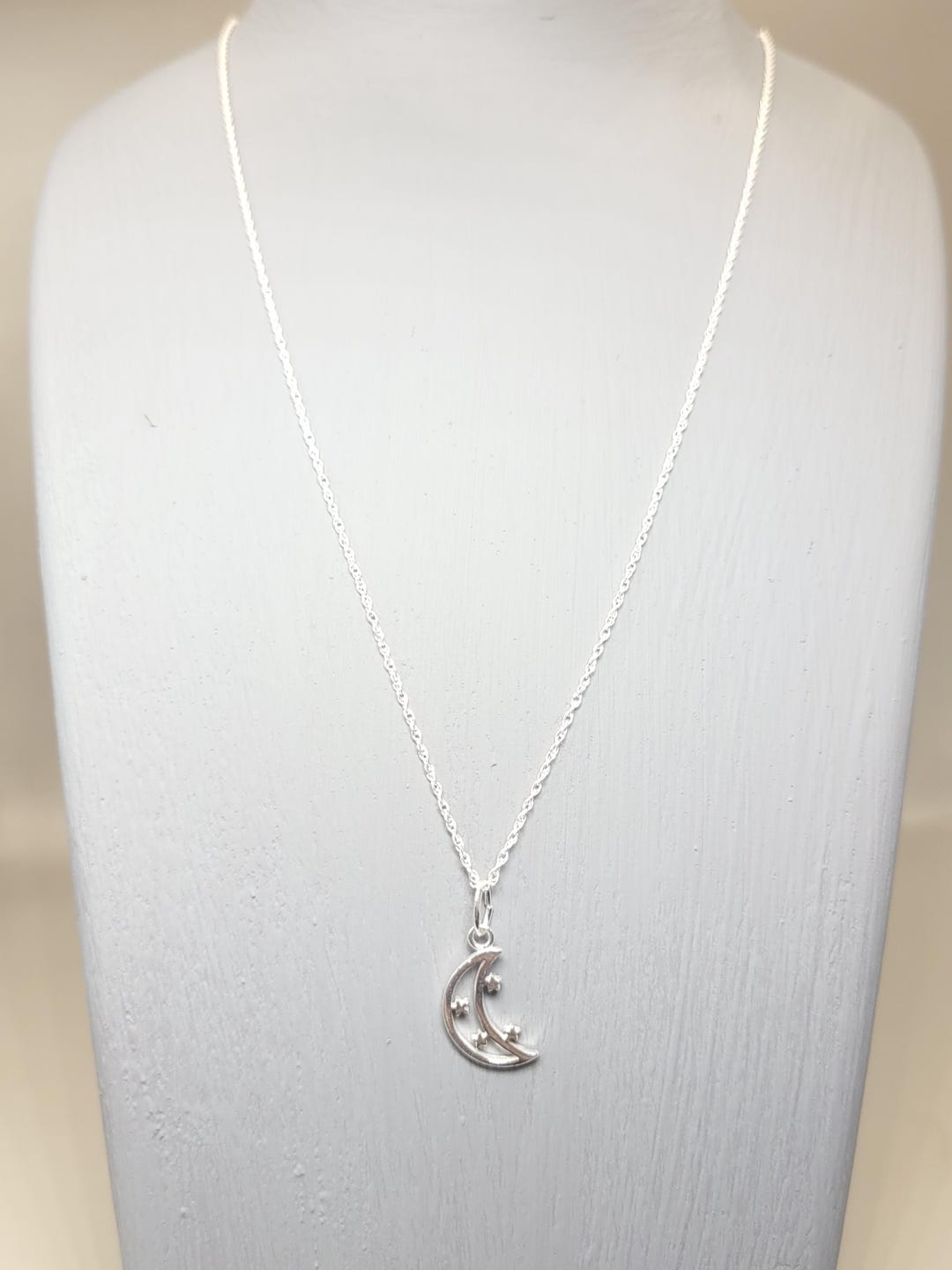 Crescent Moon & Stars Pendant Necklace – Sterling Silver 18" Double ...