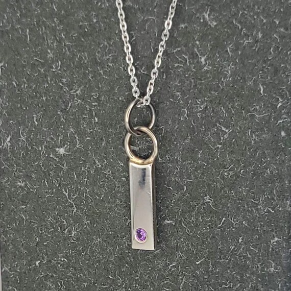 Violet Purple Cubic Zirconia Rectangle Pendant Necklace – Silver Plated, 15.5+2 Inch