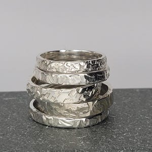 Hammered Sterling Silver Band Ring: Solid 925 Textured Stacking Ring