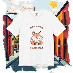 Uroczy lis kreskówka T-shirt - Zabawny graficzny T-shirt - Unisex prezent dla miłośników zwierząt i fanów zabawnych kreskówek, Animal Lover Tee, Cartoon Graphic