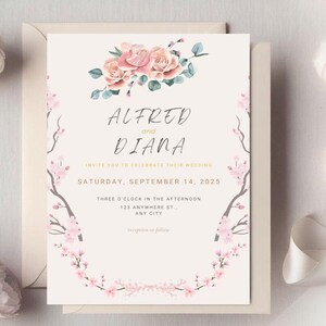 Editable Wedding Menu Template & Invitation Set, Digital Double-Sided Printable Invitation, Elegant Floral Design, Instant Download