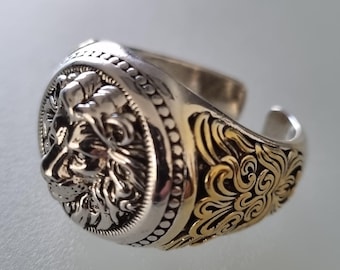 Ring, vingerring, herenring, mannen, kruisvaarder, leeuw, Renaissance, Middeleeuwen, vintage