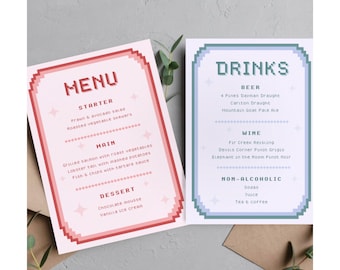 Pixel Art Wedding Menu Bundle | 8-Bit Theme | Printable Template