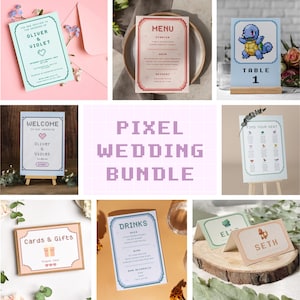 Pixel Wedding Bundle | Wedding Invitation | Gamer Wedding | Video Game Wedding Invitation | 8-Bit | Printable Template | Pixel Design