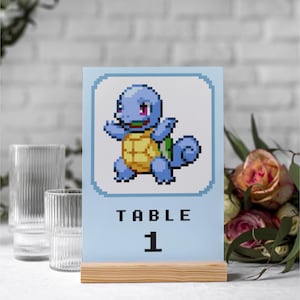 Conjunto de Mesa e Assentos Pixel | Casamento Pokémon | Cartões de Mesa | Cartões de Posicionamento | Casamento Gamer | Casamento Retrô 8 Bits | Tema Gamer