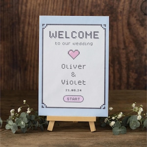 Pixel-Hochzeit-Zeichen-Bündel | Hochzeit Willkommensschild | Photobooth Zeichen | Karten und Geschenke | Gamer Hochzeit | Videospiel Hochzeit | 8-Bit Hochzeit