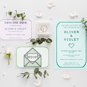 Pixel Wedding Invitation Bundle | Save the Date | RSVP Card | Gamer Wedding | Video Game Wedding Invitation | 8-Bit | Printable Template