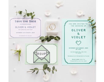 Pixel Art Wedding Invitation Bundle | 8-Bit Theme | Printable Template