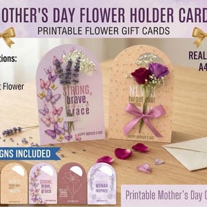 Printable Mother’s Day Flower Holder Cards – Insert Real Flower Greeting Card | DIY Gift for Mom | Instant Download PDF