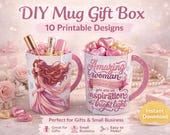 Printable Mug Gift Box Template Bundle, DIY Gift Box, Coffee Cup Treat Box, Instant Download, Cute Gift for Her, Party Favor Box