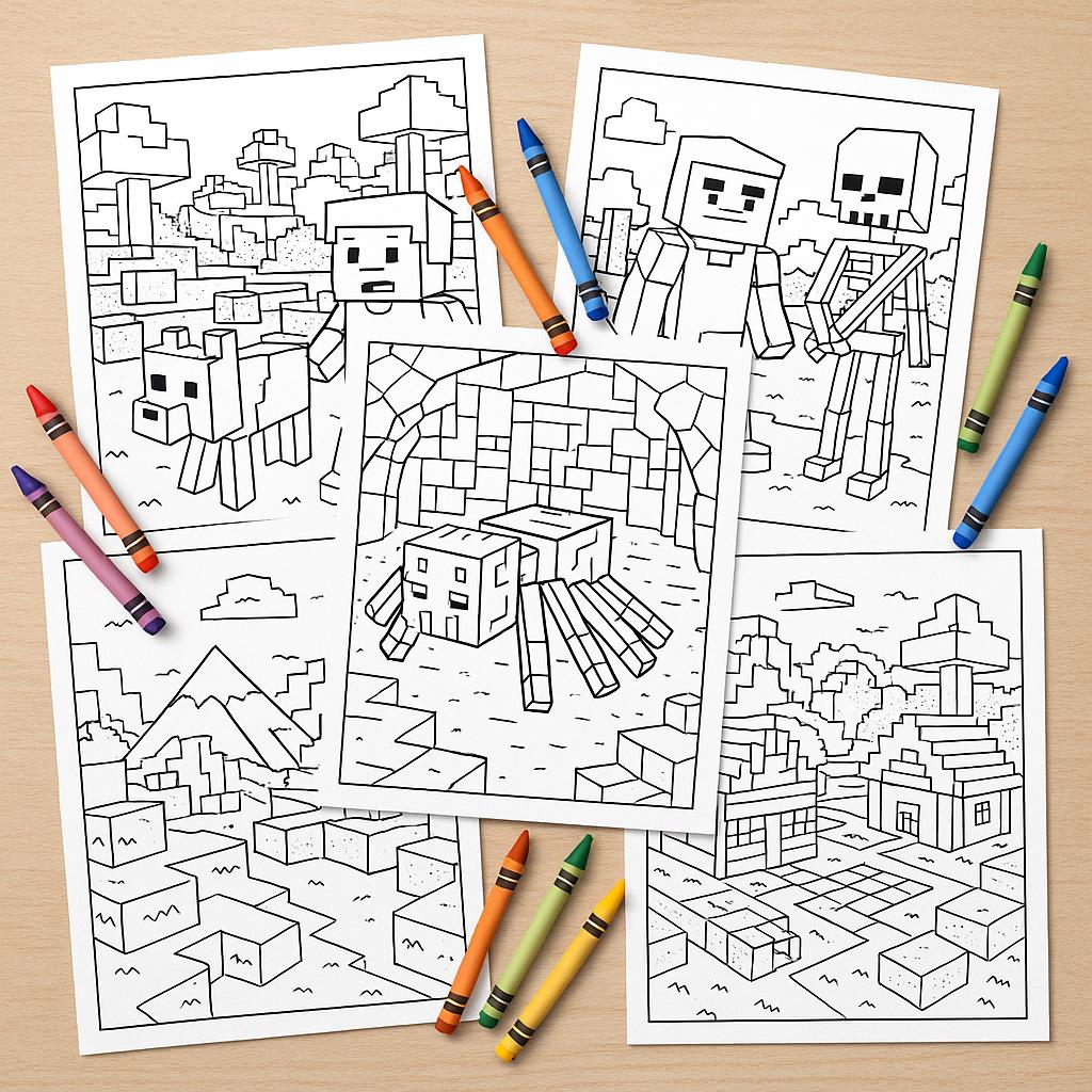 Minecraft-Inspired Pixel Art Coloring Pages | Printable Block World PDF for Kids & Gamers | Instant Download Activity Set