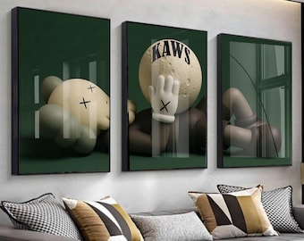 Lot de 3 affiches KAWS : décoration de chambre Hypebeast, oeuvre d'art murale dopamine (téléchargement numérique) | graffitis | hyper bête | décoration intérieure | impression 175 40
