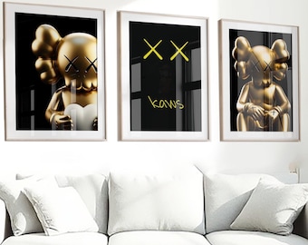 Hypebeast Golden Poster,set of 3,Printable Gold KAWS,Graffiti Poster,Hypebeast Gold Toys,Hypebeast Sneaker, DIGITAL DOWNLOAD 131th.