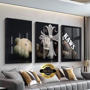 Chrome Hearts Wall Art Set of 3, Colorful Gothic Cross Posters, Chrome Hearts Decor, Hypebeast Y2K Luxury Streetwear Room Wall kaws 175 84