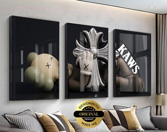 Ensemble de 3 posters Kaws | Décoration chambre Hypebeast | Illustrations Kaws | Art numérique streetwear tendance | Pos175 84