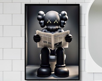 KAWS Bathroom Wall Art Set of 3,Black Shower Poster,Hypebeast Washroom Decor,Modern KAWS Prints,Luxury Bathroom Wall Decor, Digital 163th.