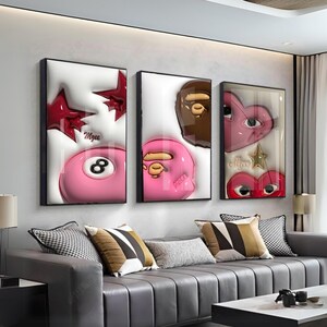 HypeBeast Set of 3 Room Decor, Hypebast kaws Poster, Cool Wall Art Set,, 3D Wall Art, HypeBeast Wall Art, Trendy Wall Art | printable TN49