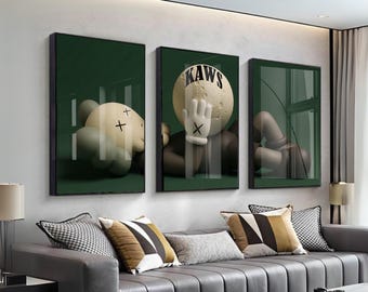 Lot de 3 affiches KAWS : décoration de chambre Hypebeast, oeuvre d'art murale dopamine (téléchargement numérique) | graffitis | hyper bête | décoration intérieure | impression 175 40