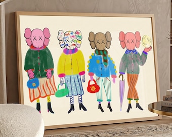 Kaws Fashion Week Art Print, Hypebeast Home Decor, Gift For Her Birthday, dopamine room decor, Trendy Illustration, Housewarming, 175 68