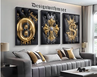 Ensemble d'affiches murales Hypebeast Golden Dollar Cross Fleur de Lys (téléchargement numérique) 175 79