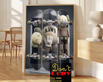 KAWS Hypebeast Figure Poster Set of 1 : Sport lover Room Decor, | Skateboard lover Dopamine Wall Art (Digital Download) 175 75