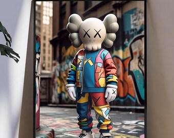 KAWS Street Hypebeast-affisch, KAWS Street Hypebeast-affischkonsttryck, KAWS Street Hypebeast-stil, 41th.graffiti rappare KAWS-affisch urban dig