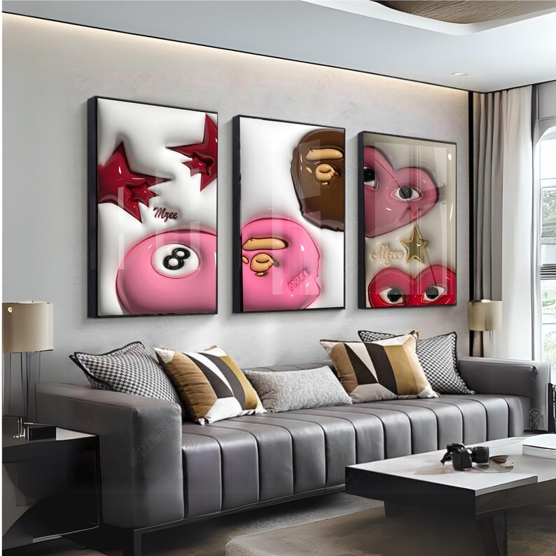 HypeBeast Set of 3 Room Decor, Hypebast kaws Poster, Cool Wall Art Set,, 3D Wall Art, HypeBeast Wall Art, Trendy Wall Art | printable TN49