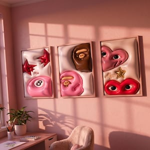 HypeBeast Set of 3 Room Decor, Hypebast kaws Poster, Cool Wall Art Set,, 3D Wall Art, HypeBeast Wall Art, Trendy Wall Art | printable TN49
