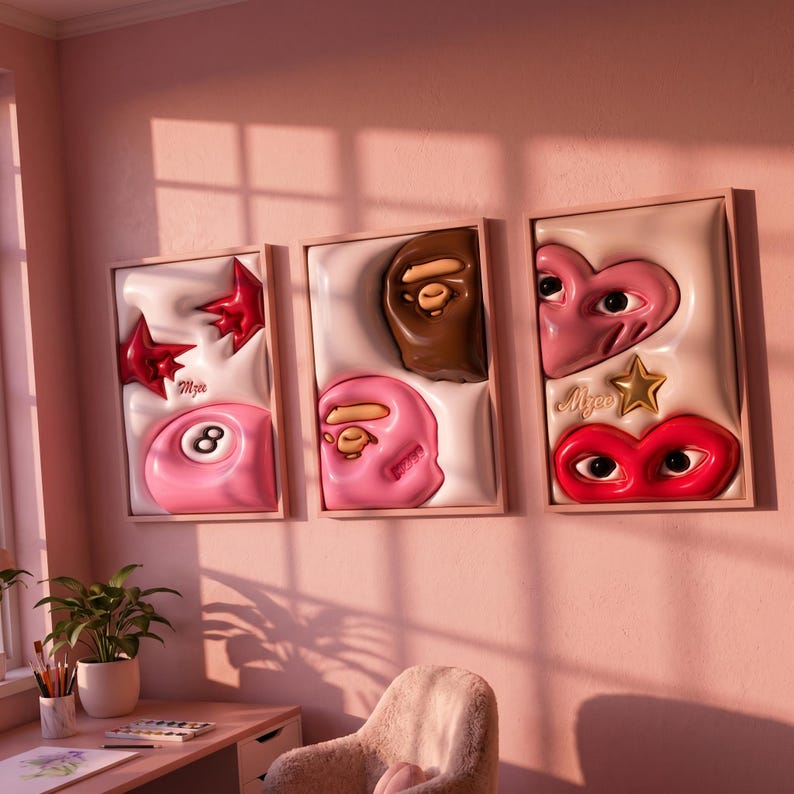 HypeBeast Set of 3 Room Decor, Hypebast kaws Poster, Cool Wall Art Set,, 3D Wall Art, HypeBeast Wall Art, Trendy Wall Art | printable TN49