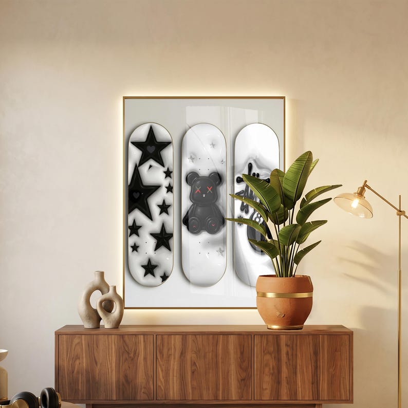 kaws figure, kaws poster, kaws poster set of 3, kaws, kaws room decor, kaws wall art, hypebeast posters, hypebeast decor, hypebeast wall art, 3 piece wall art, dopamine decor, hypebeast, hypebeast room decor