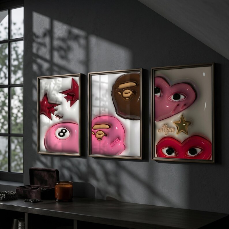 HypeBeast Set of 3 Room Decor, Hypebast kaws Poster, Cool Wall Art Set,, 3D Wall Art, HypeBeast Wall Art, Trendy Wall Art | printable TN49