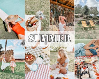 May include: A collage of summer scenes featuring people enjoying leisure activities. Images include a woman in a red swimsuit, a picnic with pizza and cake, and beach chairs. The word "SUMMER" is displayed in the center.