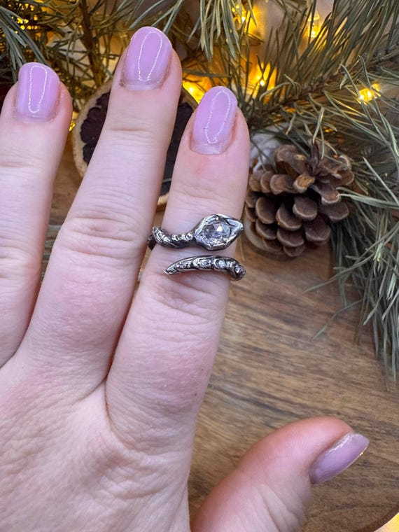 Rose Cut Diamond Ruby Snake Ring Gold Antique Vic… - image 9