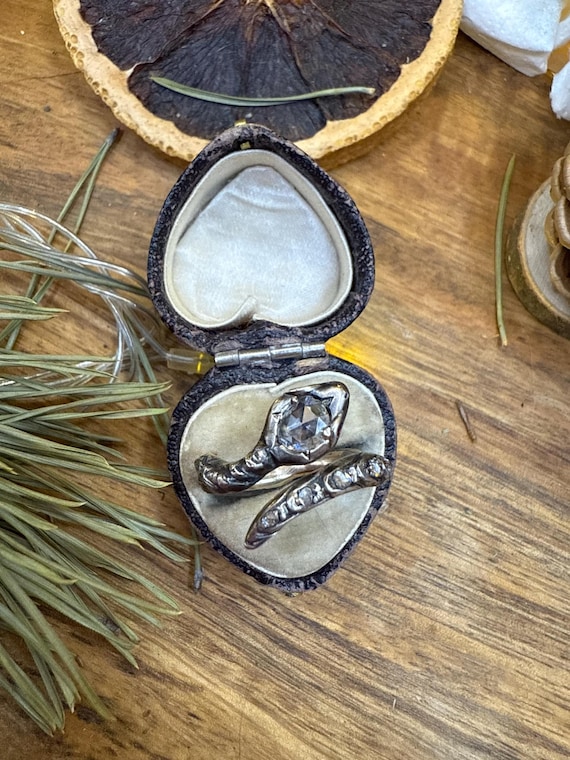 Rose Cut Diamond Ruby Snake Ring Gold Antique Vic… - image 2